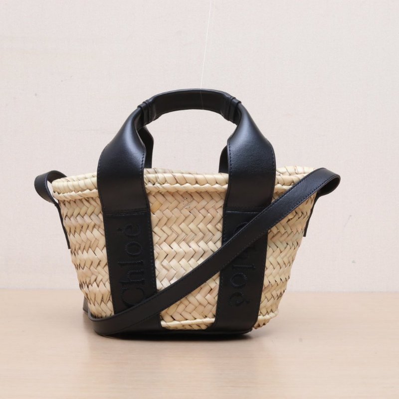 CHLOE 棕色草編淺金扣Sensebasket菜籃子包肩背包-1