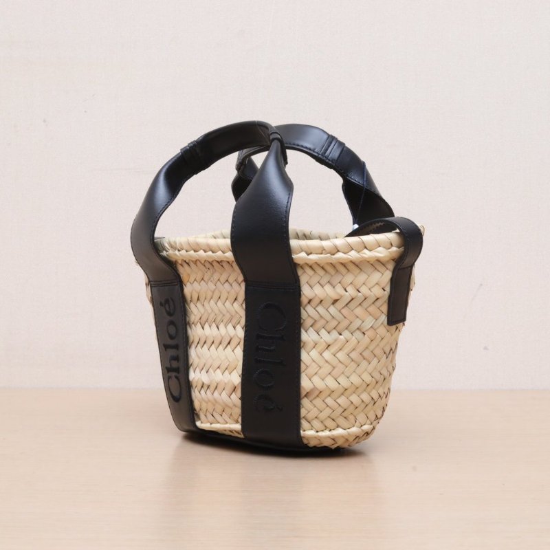 CHLOE 棕色草編淺金扣Sensebasket菜籃子包肩背包-3