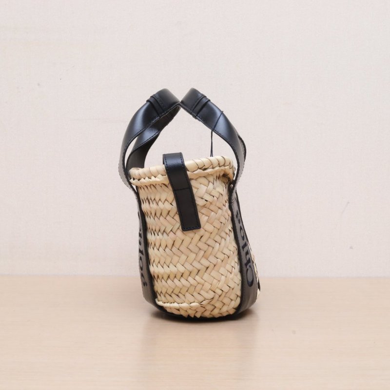 CHLOE 棕色草編淺金扣Sensebasket菜籃子包肩背包-4