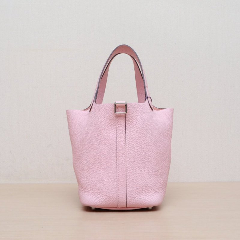 HERMES Picotin18菜籃子3Q新櫻花粉TC皮U刻銀扣肩背包-1