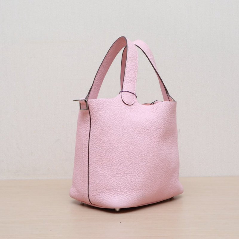 HERMES Picotin18菜籃子3Q新櫻花粉TC皮U刻銀扣肩背包-3