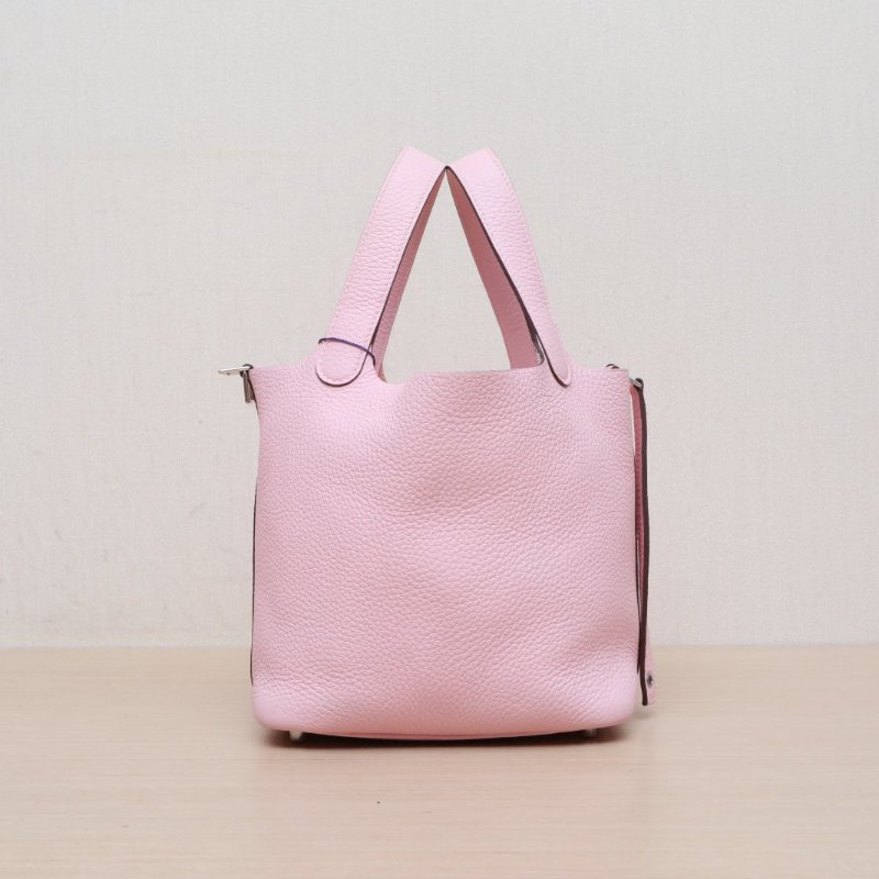 HERMES Picotin18菜籃子3Q新櫻花粉TC皮U刻銀扣肩背包-4