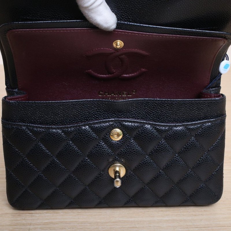 CHANEL CF口蓋包小號23黑色荔枝牛皮晶片開金扣菱格紋肩背包-3