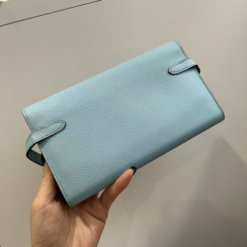 「JL精品代購」 愛馬仕微風藍銀扣kelly長錢包 E皮-1