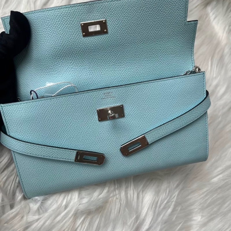 「JL精品代購」 愛馬仕微風藍銀扣kelly長錢包 E皮-3