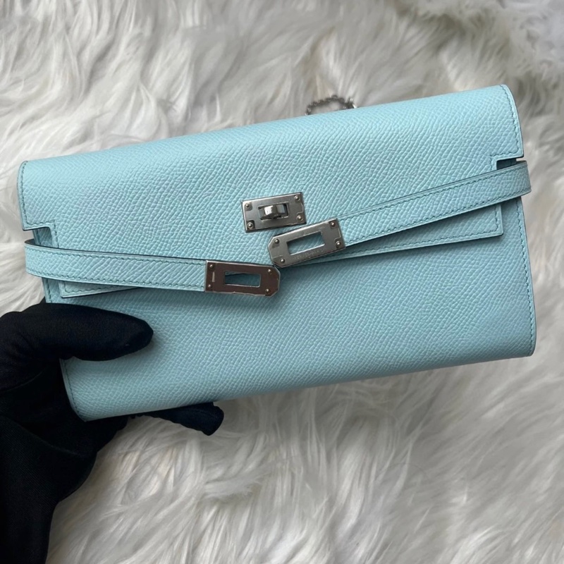 「JL精品代購」 愛馬仕微風藍銀扣kelly長錢包 E皮-4