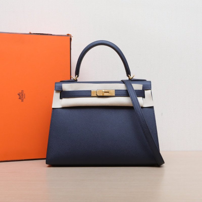 HERMES Kelly282Z午夜藍Epsom皮U刻金扣肩背包-0