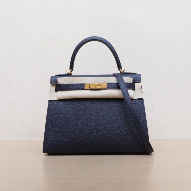 HERMES Kelly282Z午夜藍Epsom皮U刻金扣肩背包-1
