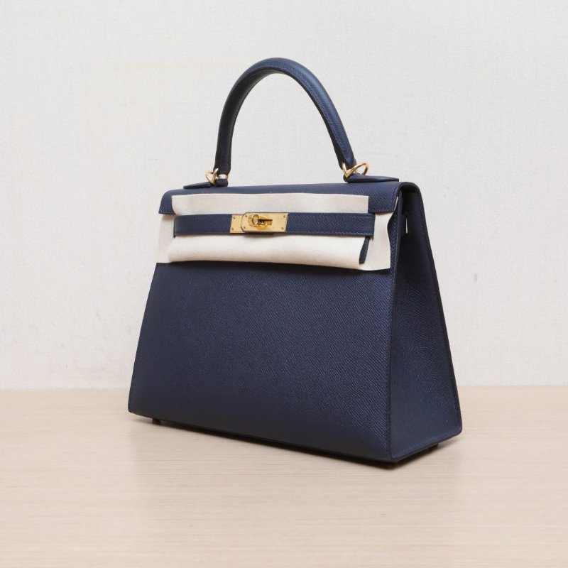 HERMES Kelly282Z午夜藍Epsom皮U刻金扣肩背包-4