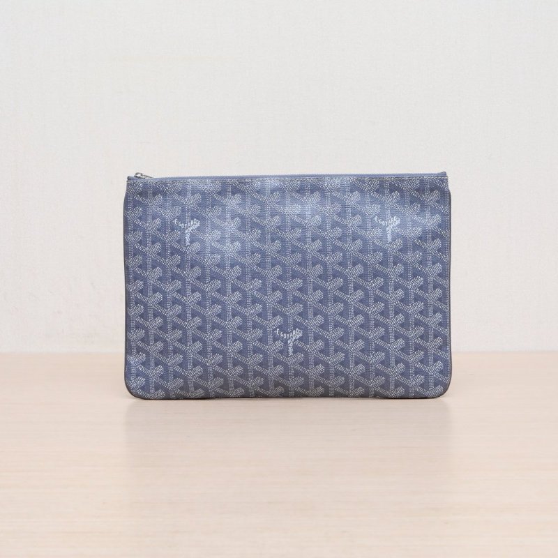 GOYARD 灰色PVC老花滿印拉鏈開合手拿包肩背包-0