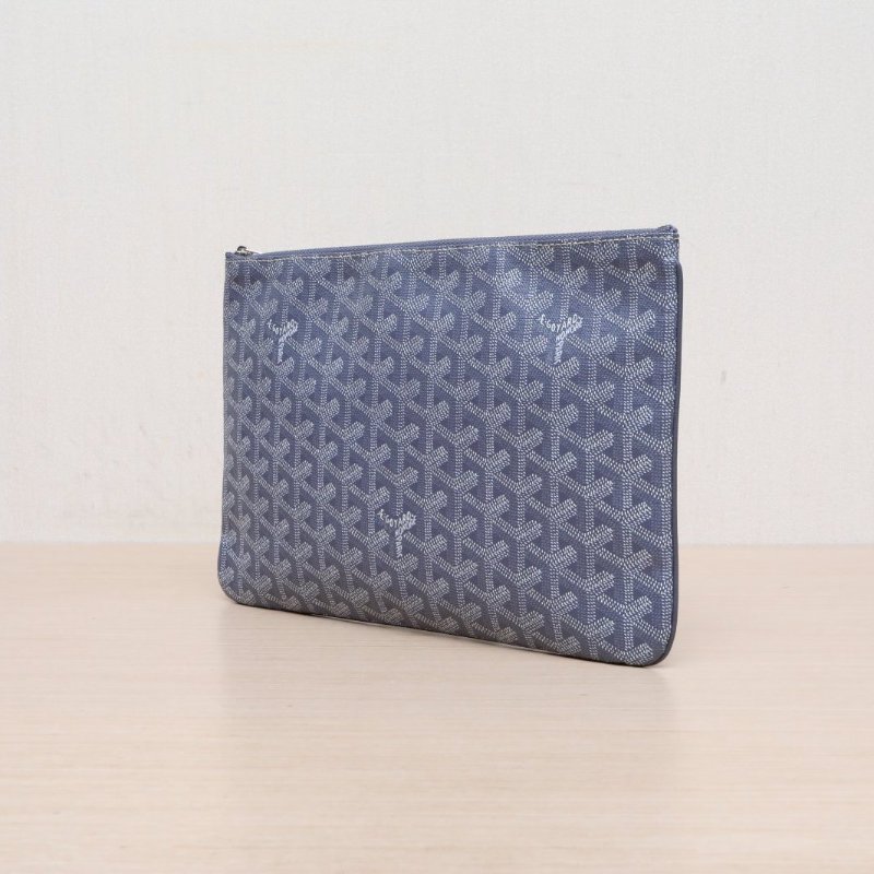 GOYARD 灰色PVC老花滿印拉鏈開合手拿包肩背包-2