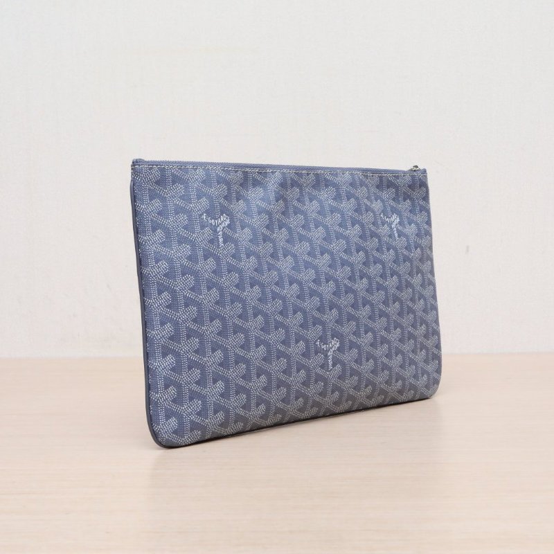 GOYARD 灰色PVC老花滿印拉鏈開合手拿包肩背包-4