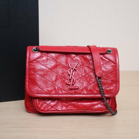 SAINT LAURENT NikiMini21紅色牛皮銀扣肩背包