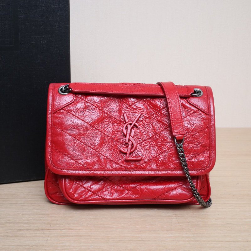 SAINT LAURENT NikiMini21紅色牛皮銀扣肩背包-0