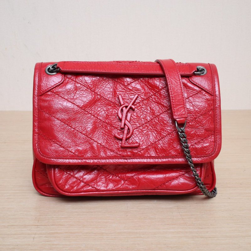 SAINT LAURENT NikiMini21紅色牛皮銀扣肩背包-1