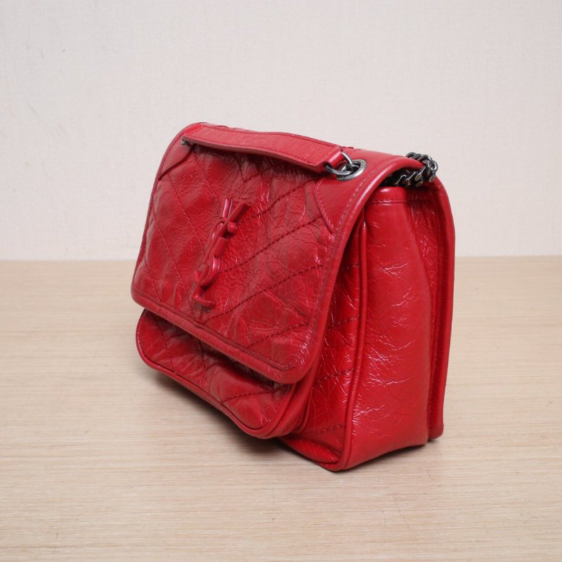 SAINT LAURENT NikiMini21紅色牛皮銀扣肩背包-4