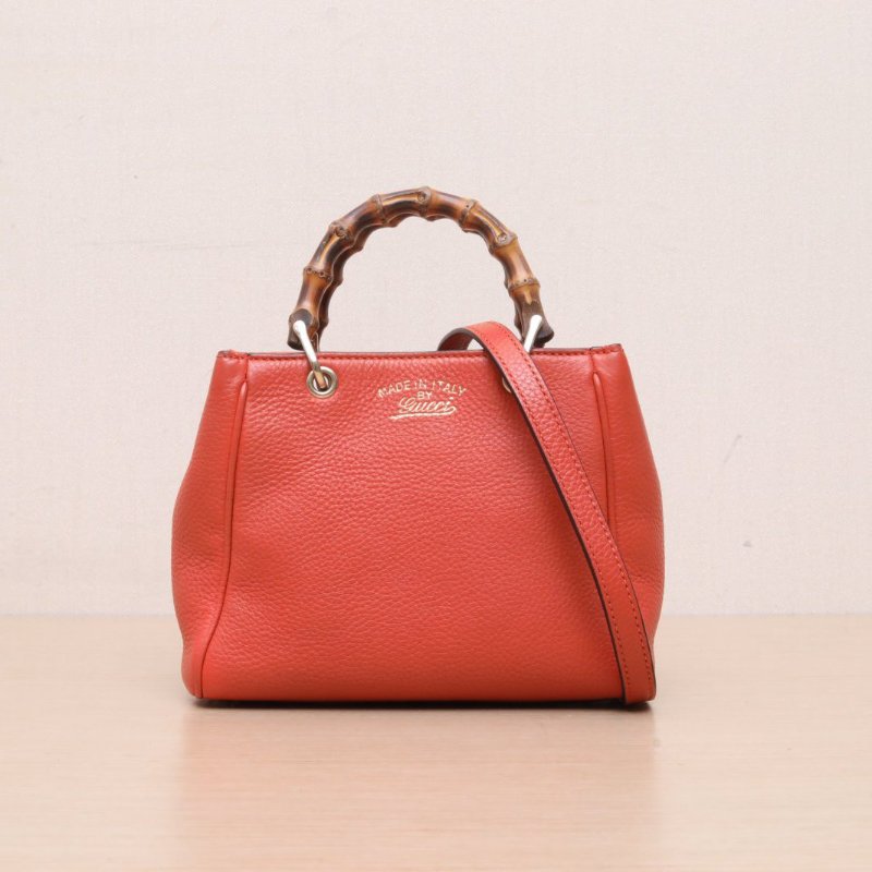 GUCCI 橘紅牛皮金扣竹節包肩背包-1