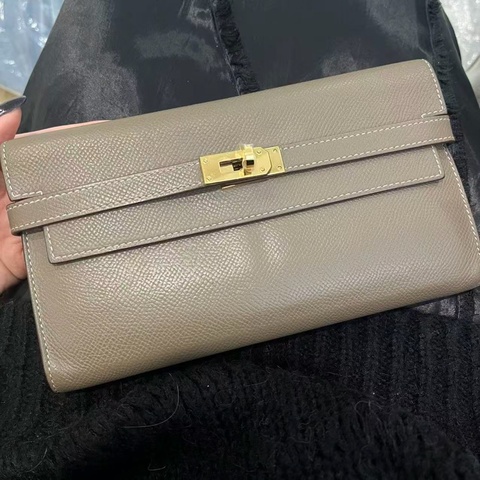 「JL精品代購」 愛馬仕大象灰金扣kelly長錢包 E皮