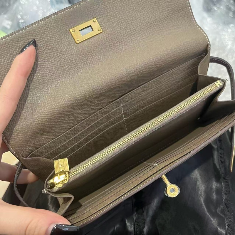 「JL精品代購」 愛馬仕大象灰金扣kelly長錢包 E皮-2