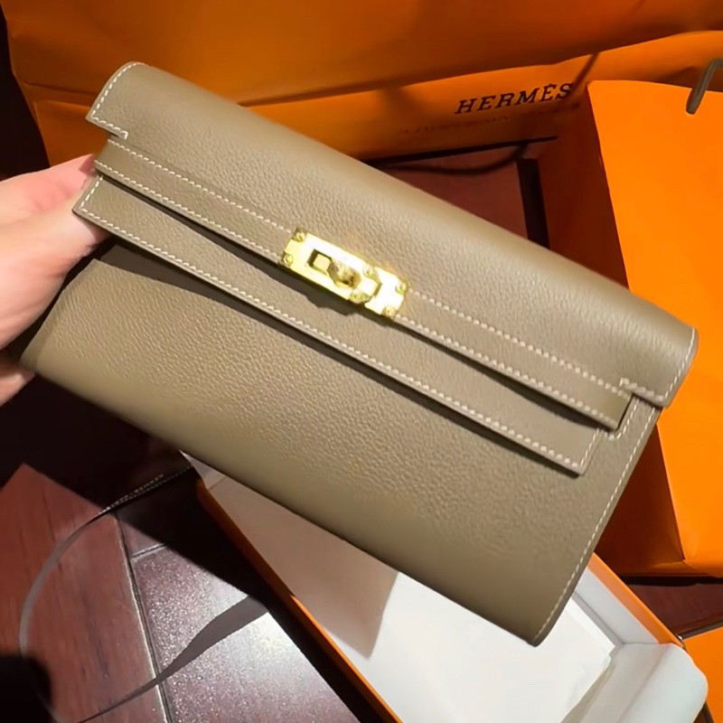 「JL精品代購」 愛馬仕大象灰金扣kelly長錢包 E皮-3