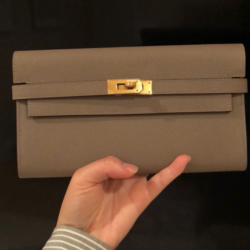 「JL精品代購」 愛馬仕大象灰金扣kelly長錢包 E皮-4