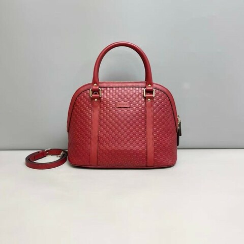 Gucci Micro中號酒紅色全皮壓紋貝殼包