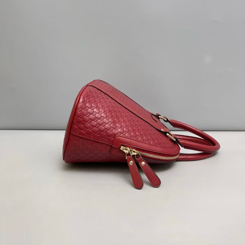 Gucci Micro中號酒紅色全皮壓紋貝殼包-2