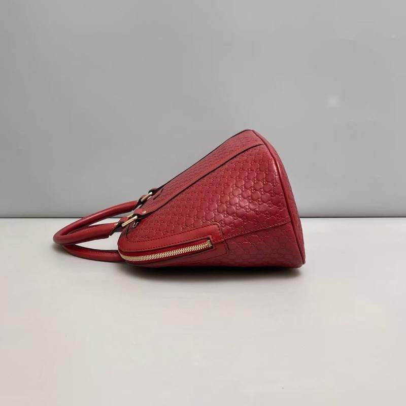 Gucci Micro中號酒紅色全皮壓紋貝殼包-3