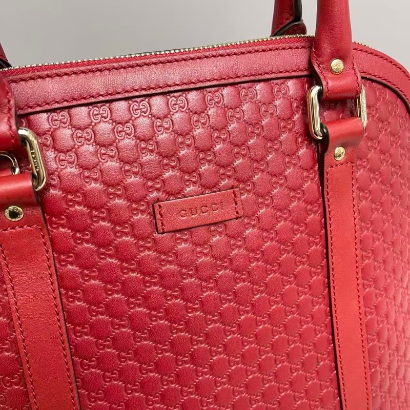 Gucci Micro中號酒紅色全皮壓紋貝殼包-7