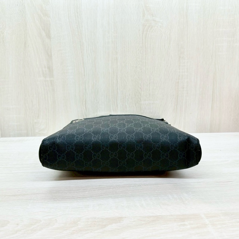 GUCCI黑灰色老花拚藍紅藍背帶側背包474137-3