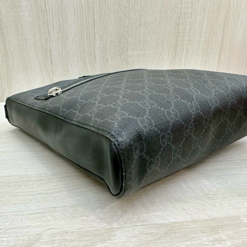 GUCCI黑灰色老花拚藍紅藍背帶側背包474137-10