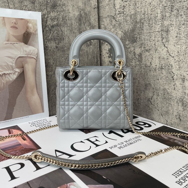 Dior lady dior 三格戴妃珠光灰色肩背包手提包-1