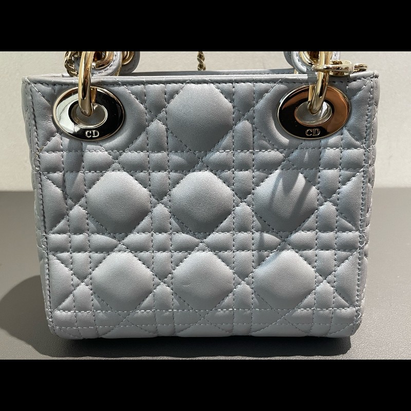 Dior lady dior 三格戴妃珠光灰色肩背包手提包-10