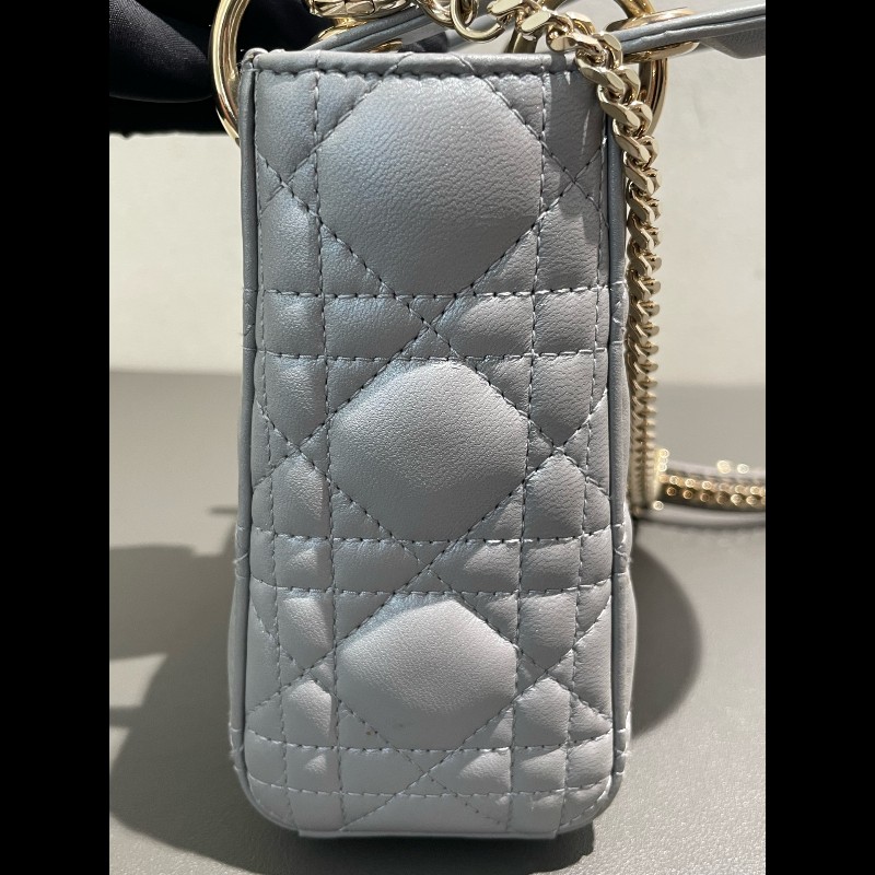 Dior lady dior 三格戴妃珠光灰色肩背包手提包-11