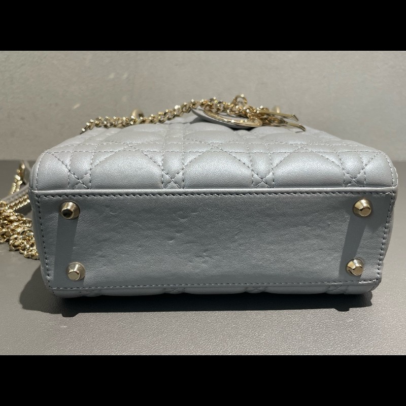 Dior lady dior 三格戴妃珠光灰色肩背包手提包-13