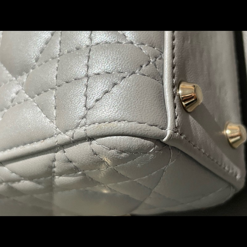 Dior lady dior 三格戴妃珠光灰色肩背包手提包-14