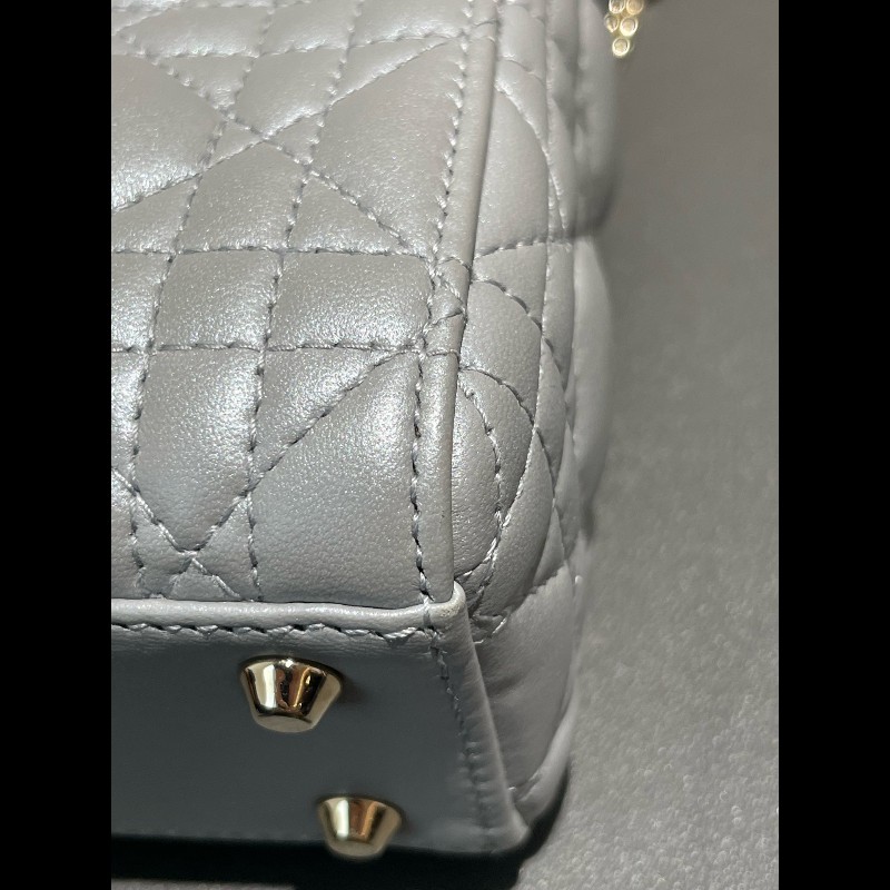Dior lady dior 三格戴妃珠光灰色肩背包手提包-16