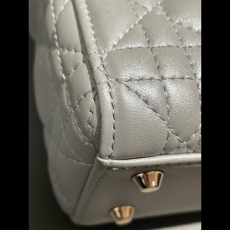 Dior lady dior 三格戴妃珠光灰色肩背包手提包-17