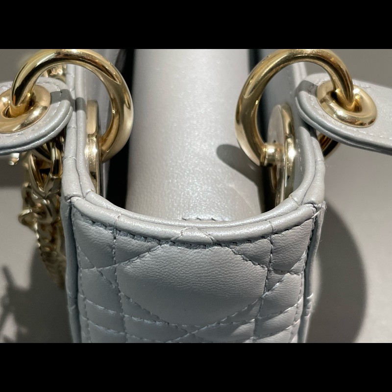 Dior lady dior 三格戴妃珠光灰色肩背包手提包-18