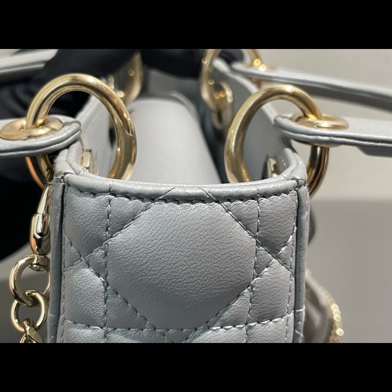 Dior lady dior 三格戴妃珠光灰色肩背包手提包-19