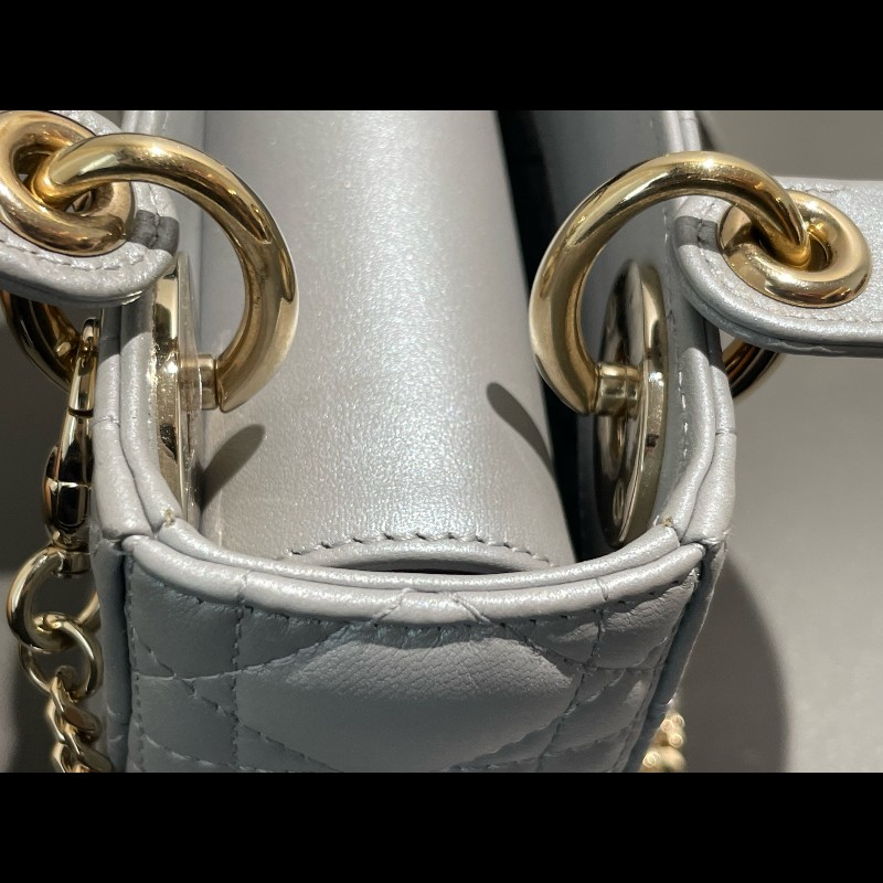 Dior lady dior 三格戴妃珠光灰色肩背包手提包-20
