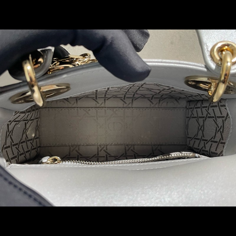 Dior lady dior 三格戴妃珠光灰色肩背包手提包-21