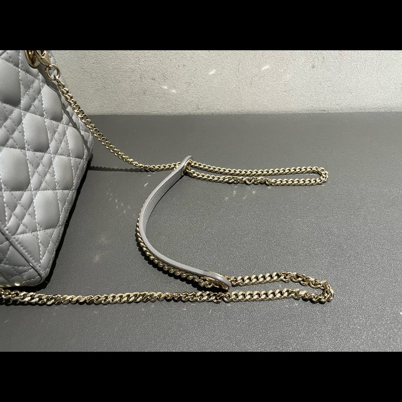 Dior lady dior 三格戴妃珠光灰色肩背包手提包-29