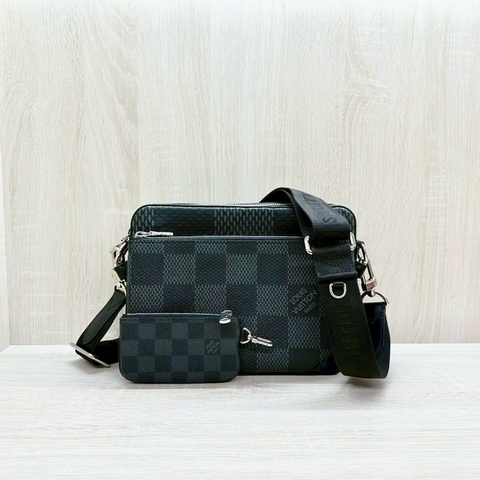 LV黑灰棋盤格帆布三合一斜背郵差包/N50017