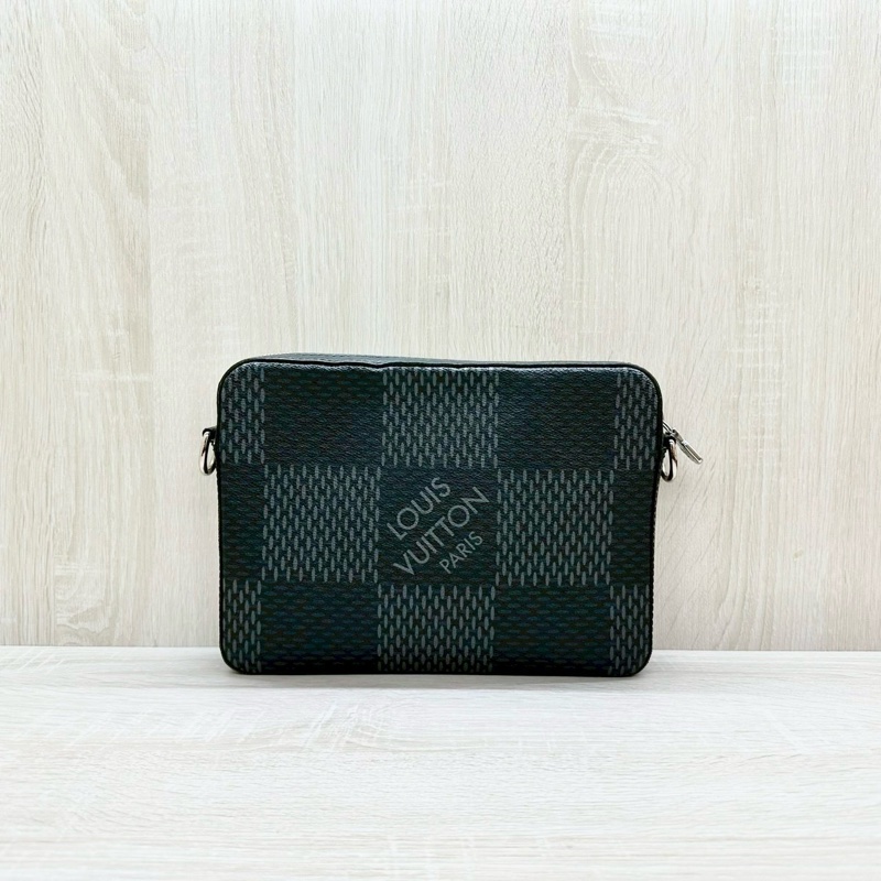 LV黑灰棋盤格帆布三合一斜背郵差包/N50017-1