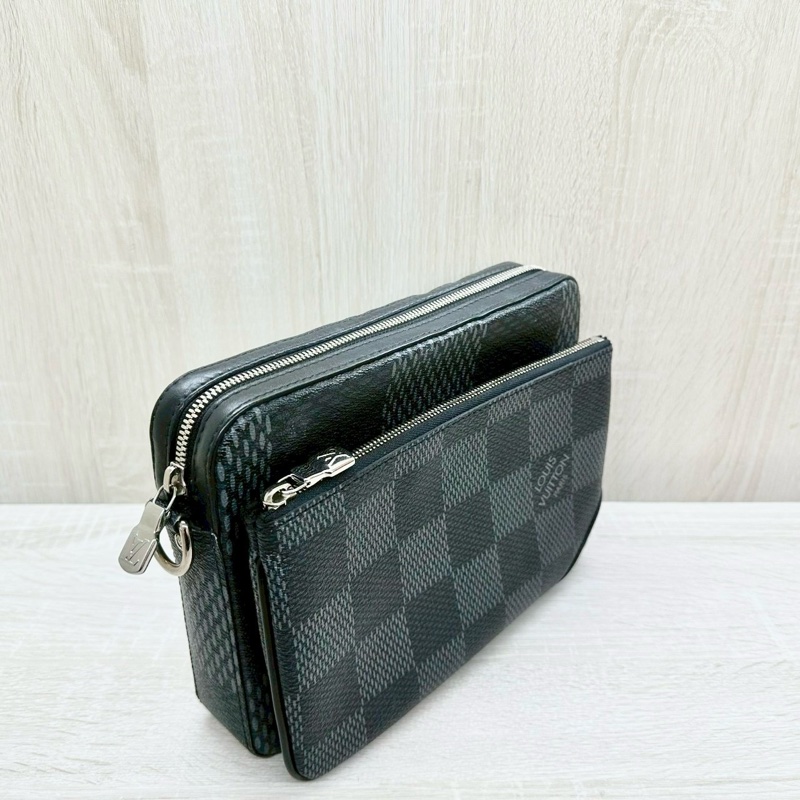 LV黑灰棋盤格帆布三合一斜背郵差包/N50017-4