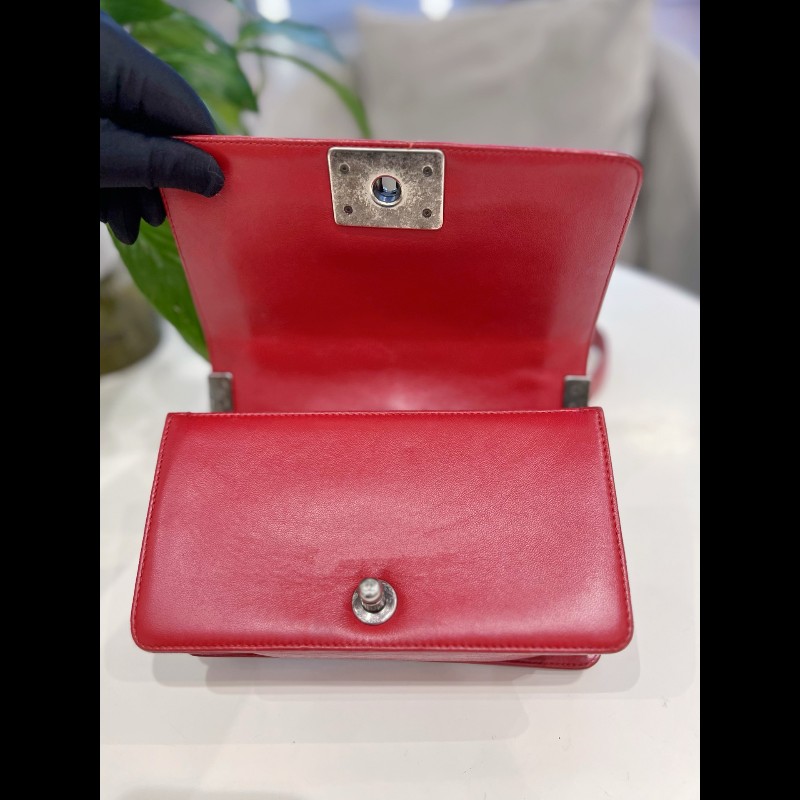 Chanel leboy 小號 紅色拼毛呢鏈條包-7