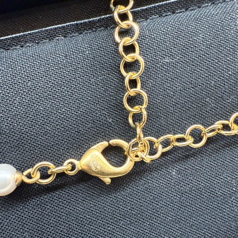 CHANEL金色珍珠花朵造型項鍊-4