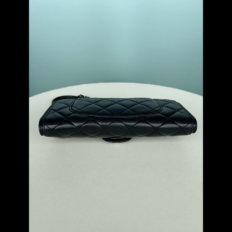 Chanel 黑銀羊皮woc信封肩背包斜背包-4