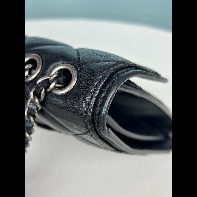 Chanel 黑銀羊皮woc信封肩背包斜背包-5